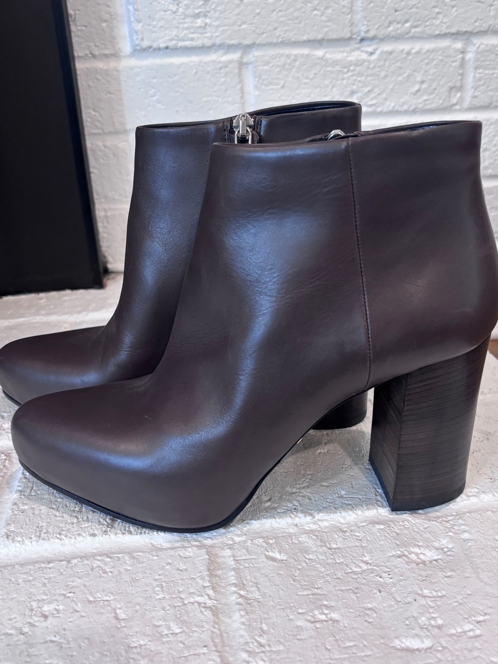 Prada Women's Brown Leather Block Heel Ankle Boots - Picture 3 of 9